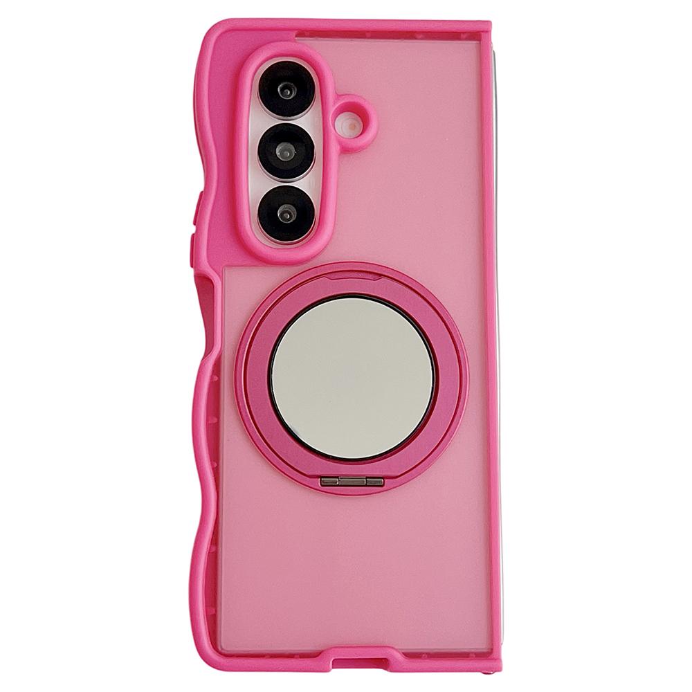 For Samsung Galaxy Z Fold7 5G Magnetic Case Mirror Rotating Kickstand Wave Edge TPU+PC Phone Cover