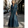 Spring New Retro Waist Slimming Long Sleeve Denim Swing Dress, Elegant Casual Party Denim Dress for Women