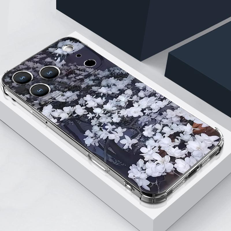 

Чехол с узором «Цветы на дереве» для iPhone 17 Pro Max Coque iPhone 16 15 14 13 Pro Max 11 Ударопрочный прозрачный мягкий силиконовый чехол iPhone 14 серый