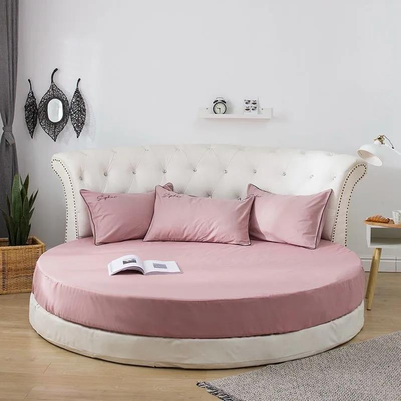 

1/3PCS Cotton Fitted Sheet with Elastic Band Bed Linen for Round Mattress Cover Solid Color Queen Size Bedspread with Pillowcase 200cm only 1 sheet