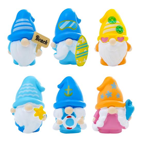 2 Pcs Mini Summer Gnome Figurines Beach Resin Gnomes Miniature Figures for Pool Party Favors DIY Cake Decoration Fairy Garden Home Decor