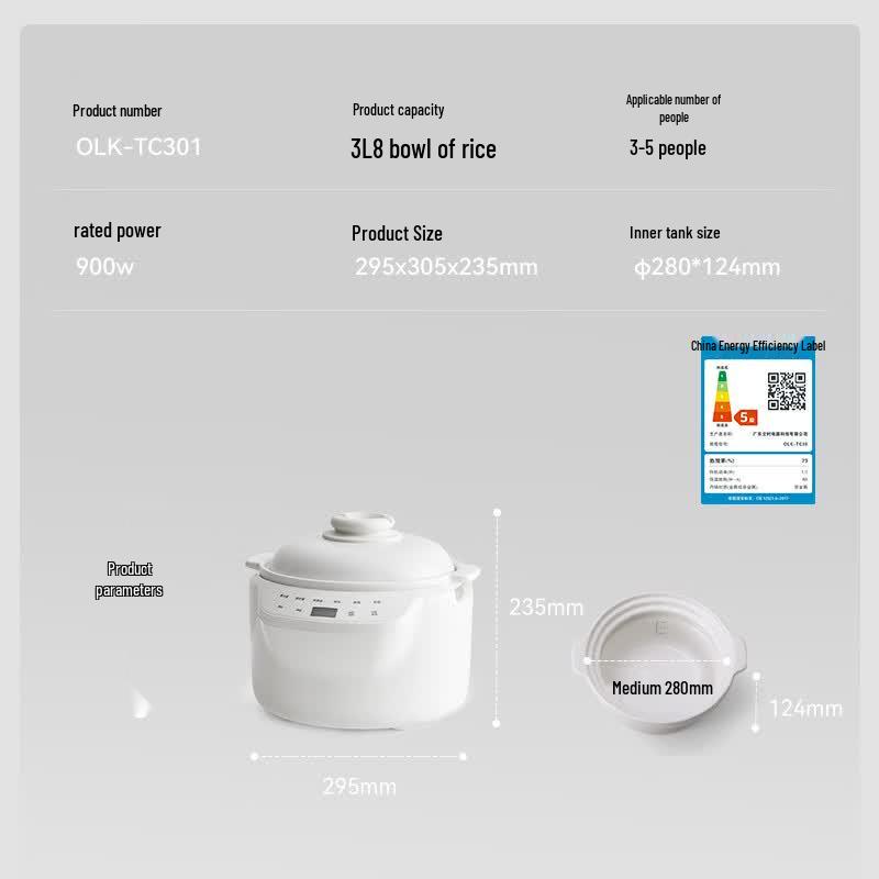 olayks Intelligenter Keramik-Reiskocher mit Mikrodruck 3L CN-Stecker (Adapter enthalten)