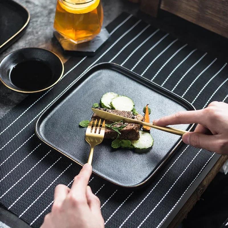 Black Phnom Penh Steak Plate 8-inch Square Household Steak Plate and Vegetable Plate Restaurant Italian Noodle Western Tableware