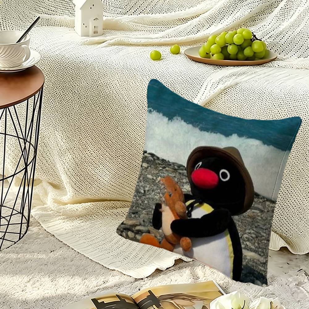 Happy P-Pingu Penguin Square Double-Sided printed Pillow Case Bedroom Bedside Pillow Sofa Cushion Cover