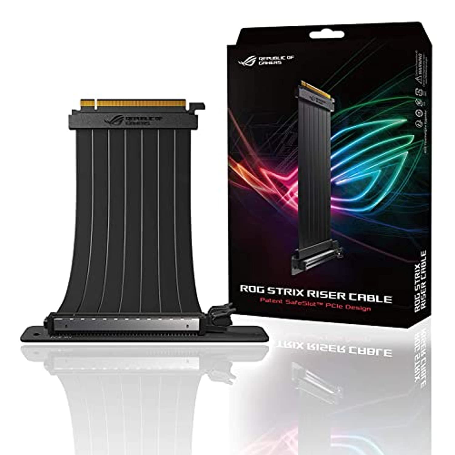 

ASUS RS200 ROG STRIX RISER CABLE 240 mm x 16 riser 90 degree SafeSlot EMI shielding / PCI-E 3.0 кабель, адаптер, дизайн, чорний