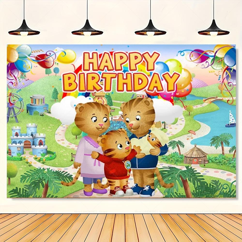 Sfondo Cartone Animato Daniel Tiger, Striscione con Tema Amici del Quartiere, Decorazione Festa Bambini, Sfondo Fotografico
