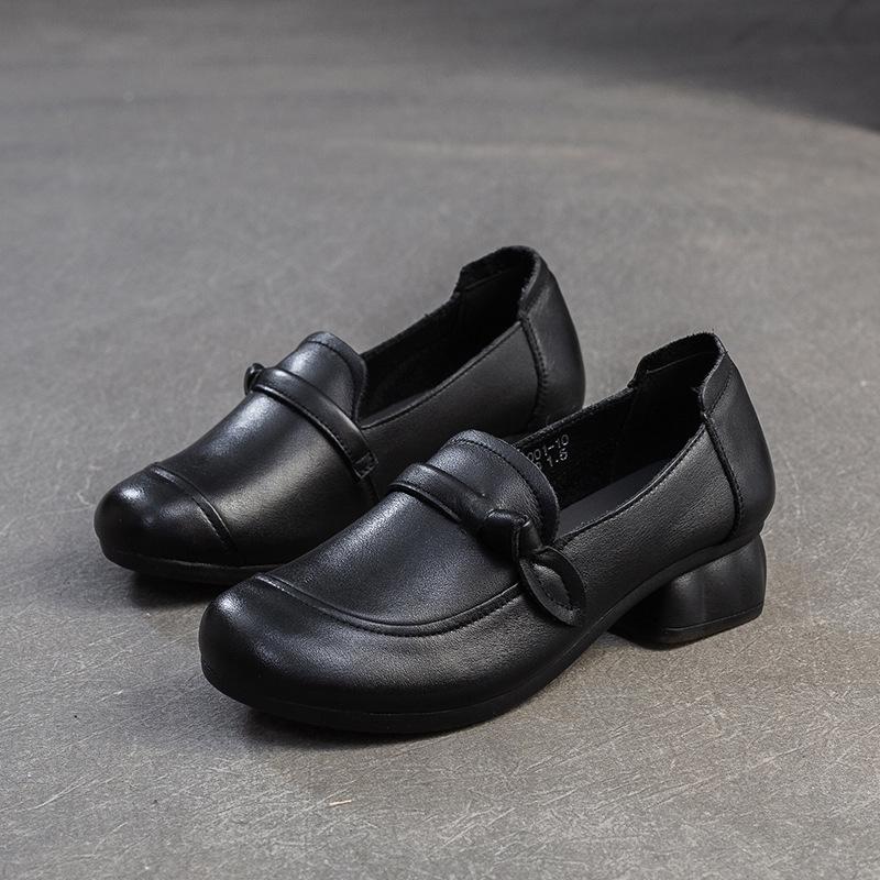 Johnature Ретро туфли-лодочки мелкие из натуральной кожи для работы, удобные, универсальные, женские туфли на каблуке 35 чёрный