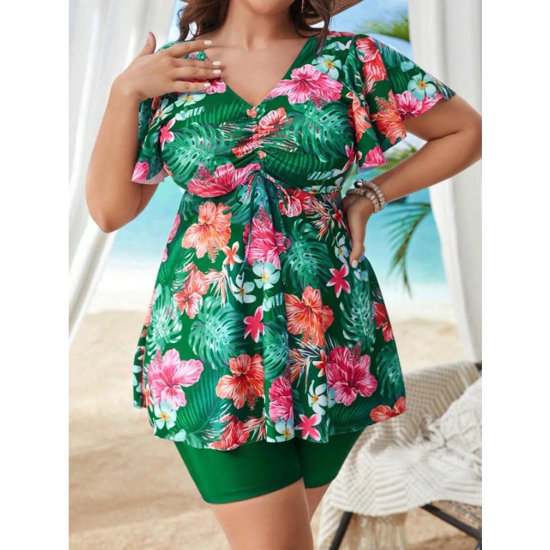 2025 Zweiteilige Übergröße Mollige Frau Badeanzüge Bedrucktes Tankini Surf Bademode Sport Strandbekleidung Hohe Taille Damen Schwimmanzug