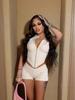 FC1376 European & American Women's Solid Color Vest and Sexy Shorts Set