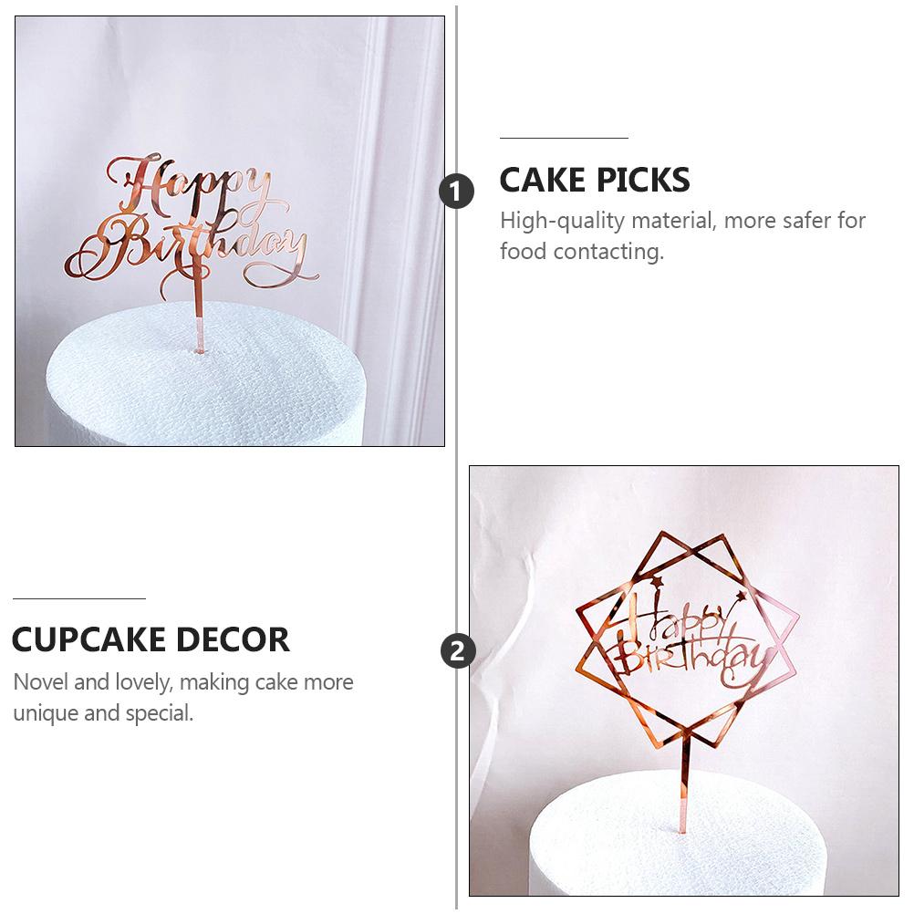6 PCS Cake Insert Dessert Topper Decoration Picks Decorative Happy Birthday Cupcake Acrylic Child Fruit Cakes
