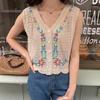 Floral Embroidery Women's Vest Hollow Crochet Sleeveless Ladies Knitted Sweater Stacking Woman Autumn Trendy Casual Tops