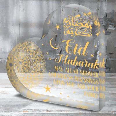 1 pièce Plaque en Acrylique en Forme de Cœur - Panneau Décoratif Islamique pour le Ramadan, Art Mural Festif pour les Fêtes, Pas d'Électricité Nécessaire, Sans Plumes