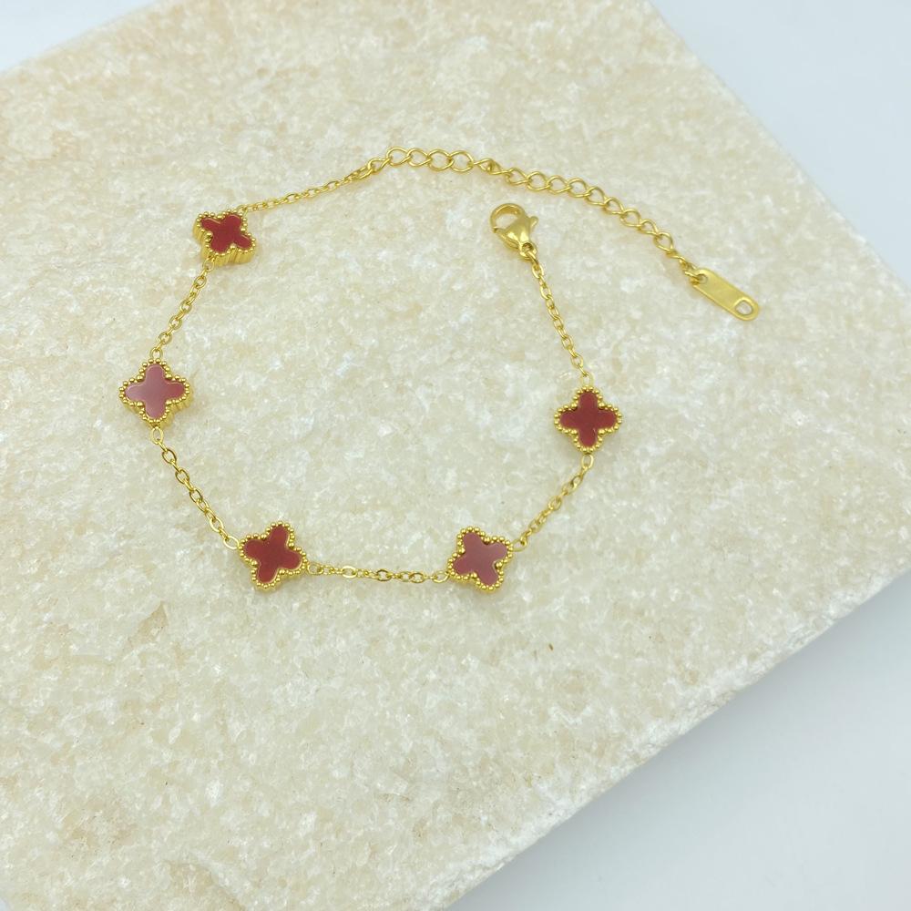 9MM Four-Leaf Clover Women's Bracelet Lucky Four-Leaf Clover Popular Influencer Style Fashionable Titanium Steel Non-Fading Bracelet