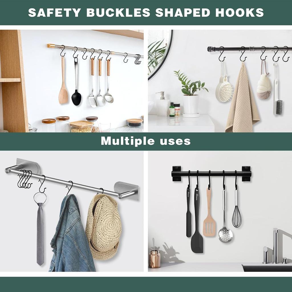S Hooks 20pcs Heavy Duty 3.5 Inch Metal Hanging Hooks with Safety Buckle Closet Organizer Hooks for Kitchen Clothes Plants Bags Hats Belts