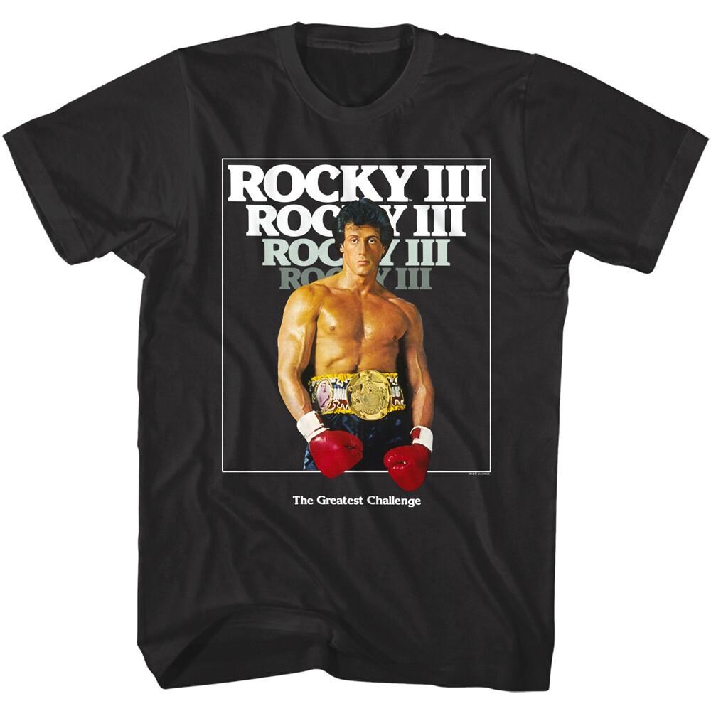 Rocky III Greatest Challenge Men T Shirt Boxing Movie Poster Champions Belt L