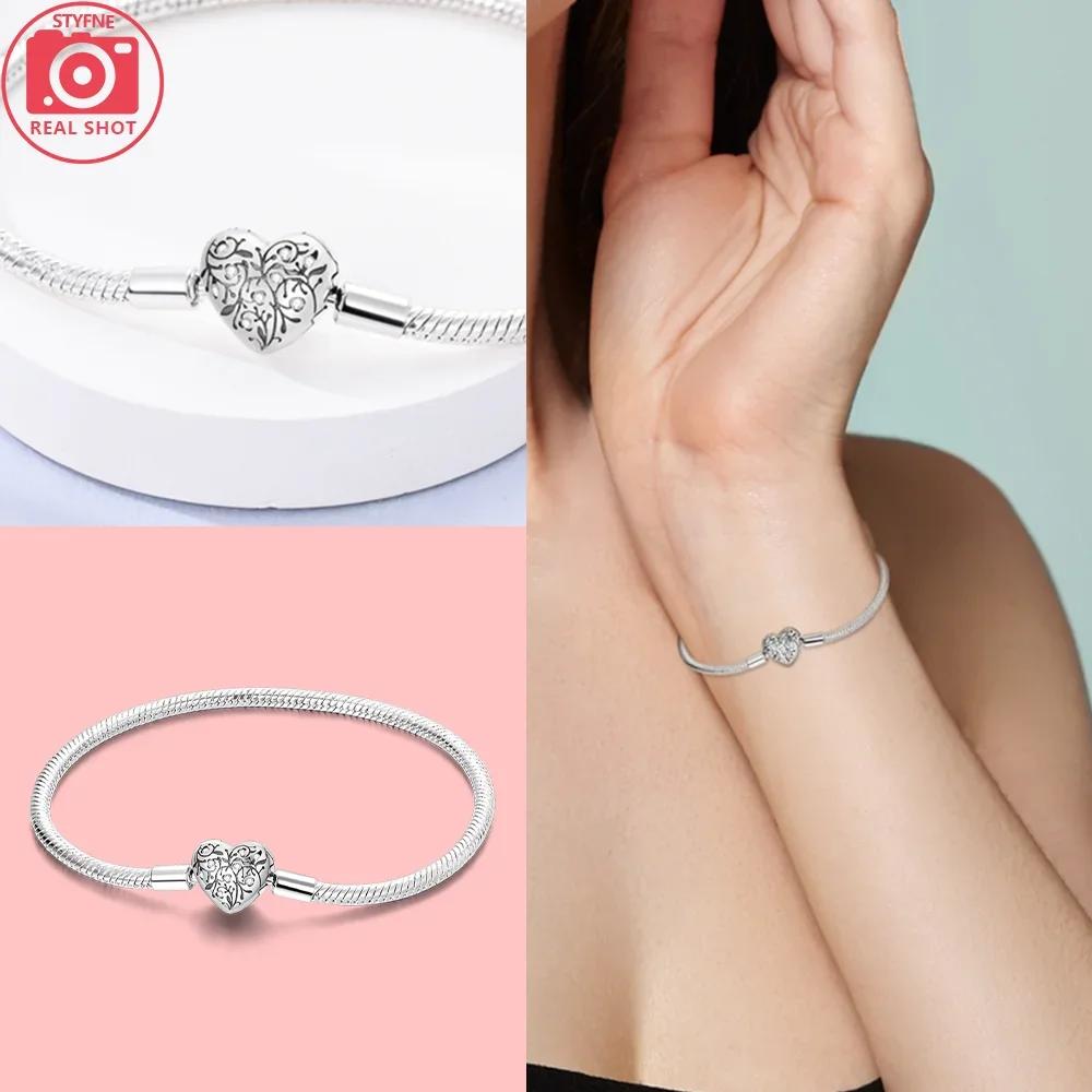 copper Bracelets Sparkling Heart Love Moment copper Bracelets for Women Compatible With Authentic Charm Fine Jewellery Love Gift 18CM