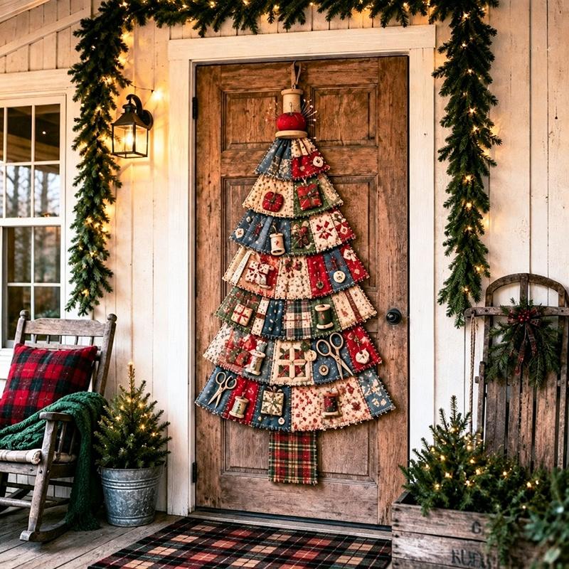 DIY Übergröße Patchwork Weihnachtsbaum Türhänger-Set, Festival Dekorationen Handgemachte Kunst Geschenke für Erwachsene, Anfänger und Liebhaber
