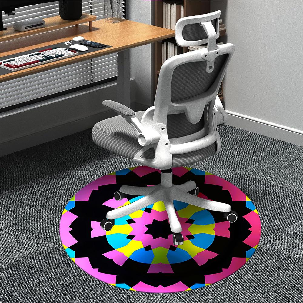 1pc Kaleidoscope Pattern Chair Carpet for Office, Round Non Slip Durable Large Size Office Carpet, Suitable for Office