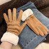 Suede Touchscreen Gloves Winter Warm Five-finger Gloves Retro Outdoor Cycling Gloves