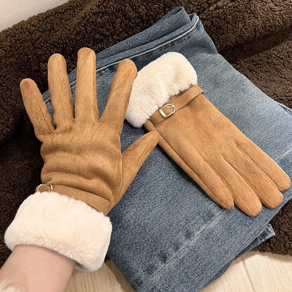 Suede Touchscreen Gloves Winter Warm Five-finger Gloves Retro Outdoor Cycling Gloves