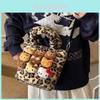 Borsa a Mano Peluche Gatto Nero Hello Kitty con Stampa Leopardata e Chiusura Magnetica per Uso Quotidiano