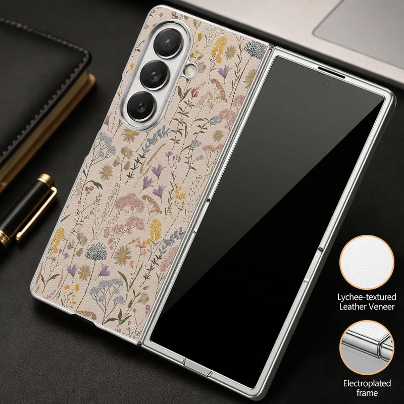 Pastoral Wildflower Case For Samsung Z Fold 8 Ultra 7 6 5 Hybrid 3in1 Leather Skin Plating Folding Phone Cover For Galaxy Z Fold8 Fold7 Fold6