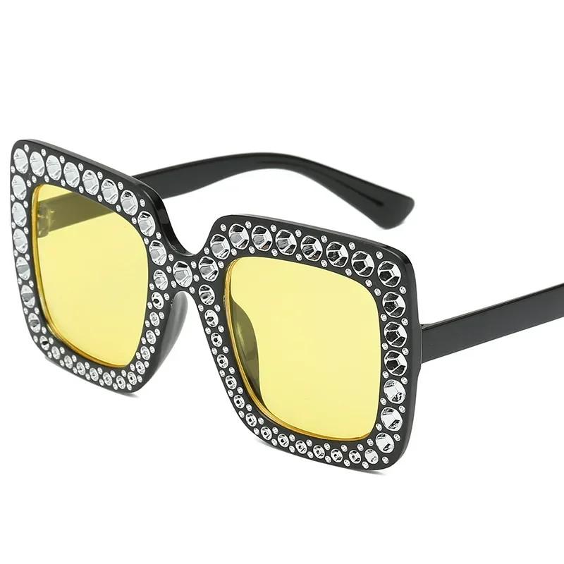 Unisex Diamond Plated Sunglasses Retro Square Large Frame UV400 Sun Glasses Fashion Outdoor Personalized