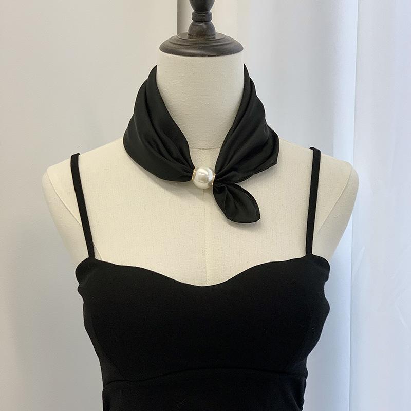 Silk scarf new pearl necklace spring and summer thin magnetic buckle lazy silk scarf women's pendant scarf collarbone chain