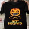 Happy Hockeyween Hockey Pumpkin Eating Puck Funny Halloween T-shirt Tops Tee