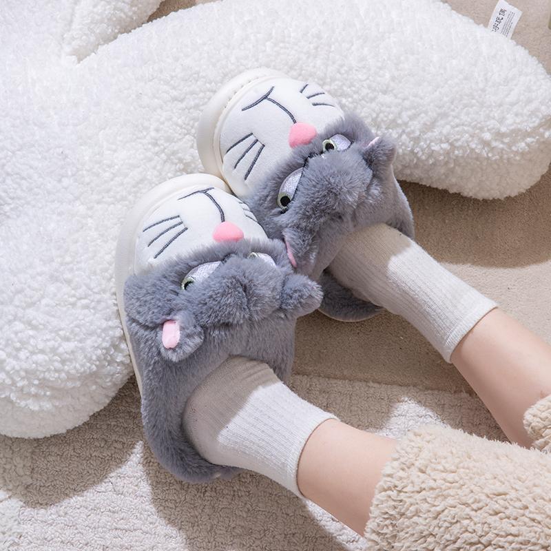 Fluffy Slippers Women House Cute Cartoon Casual Winter Designer Shoes Girls Home Flats Elegant Plush Fashion Footwear Large Size