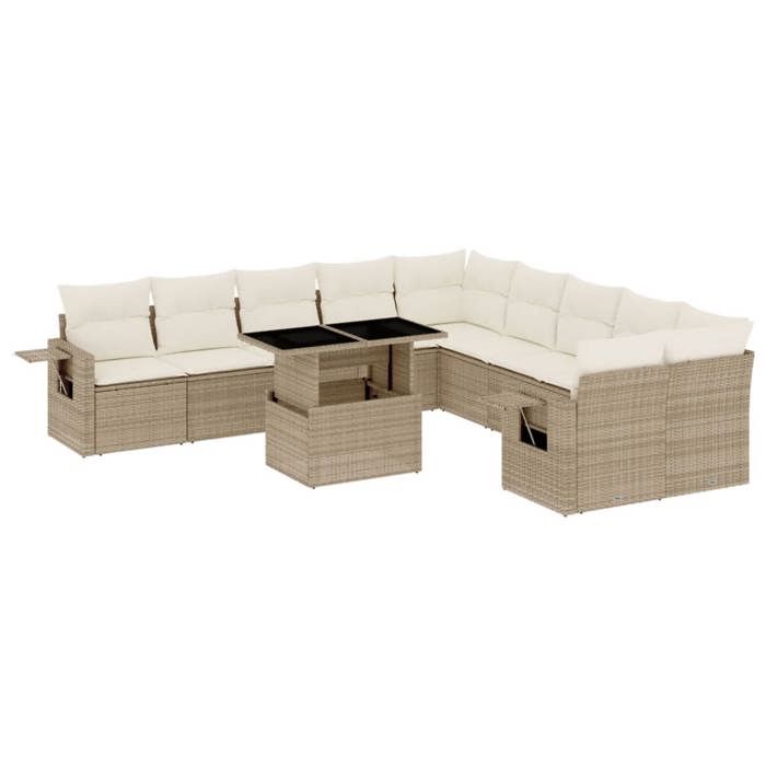 VidaXL Garden Lounge Set 11 Pcs with Beige Cushions Wicker 3268168