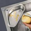 Mesh Colander Portable Strainer Stainless Steel Triangle Sink Shelf Drainage Basket  Household