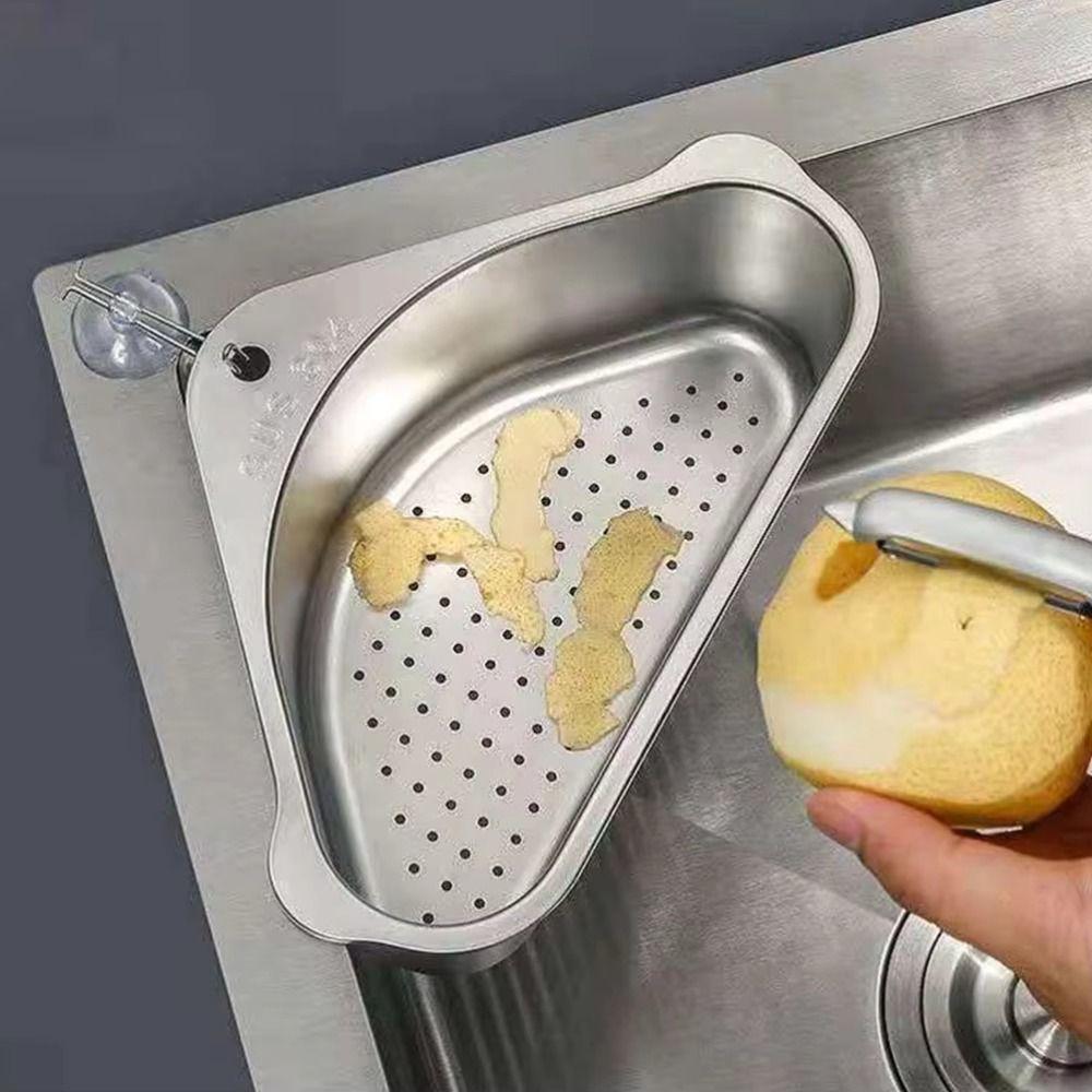 Mesh Colander Portable Strainer Stainless Steel Triangle Sink Shelf Drainage Basket  Household