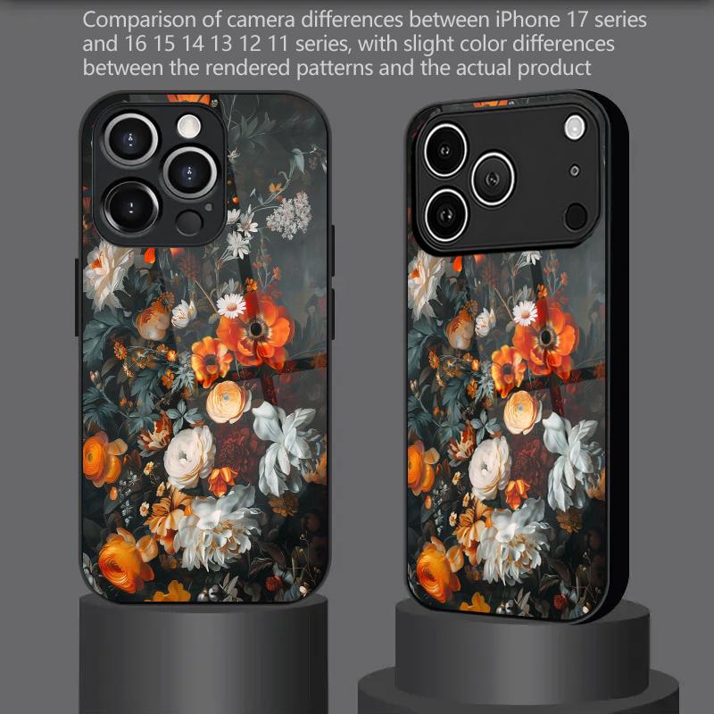 Retro Floral Pattern 2D Phone Case for iPhone 17 16 15 14 13 12 11 X XR XS Max Pro 8 plus - Glass Protective Cover