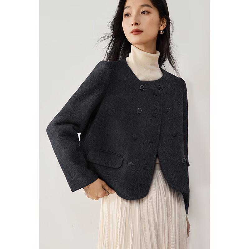 

VICTORIA&VERA Women s Double-breasted Wool Blend Short Coat L