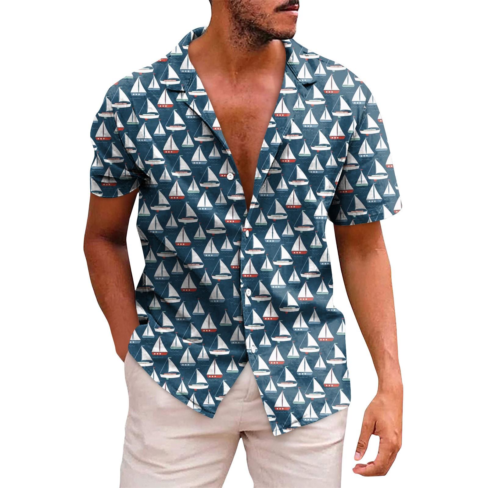 

Мужские гавайские рубашки с короткими рукавами и пуговицами с принтом. Мужские повседневные модные рубашки с короткими рукавами. M