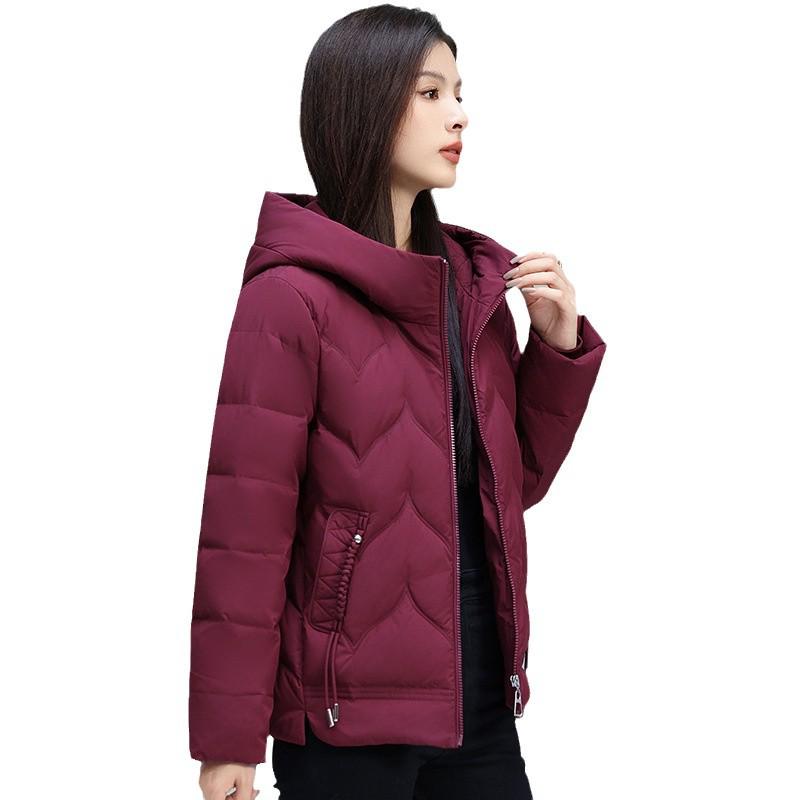 Women's 2024 Petite Hooded Short Down Jacket - Authentic 90% White Duck Down, Mid-Aged Winter Outerwear.