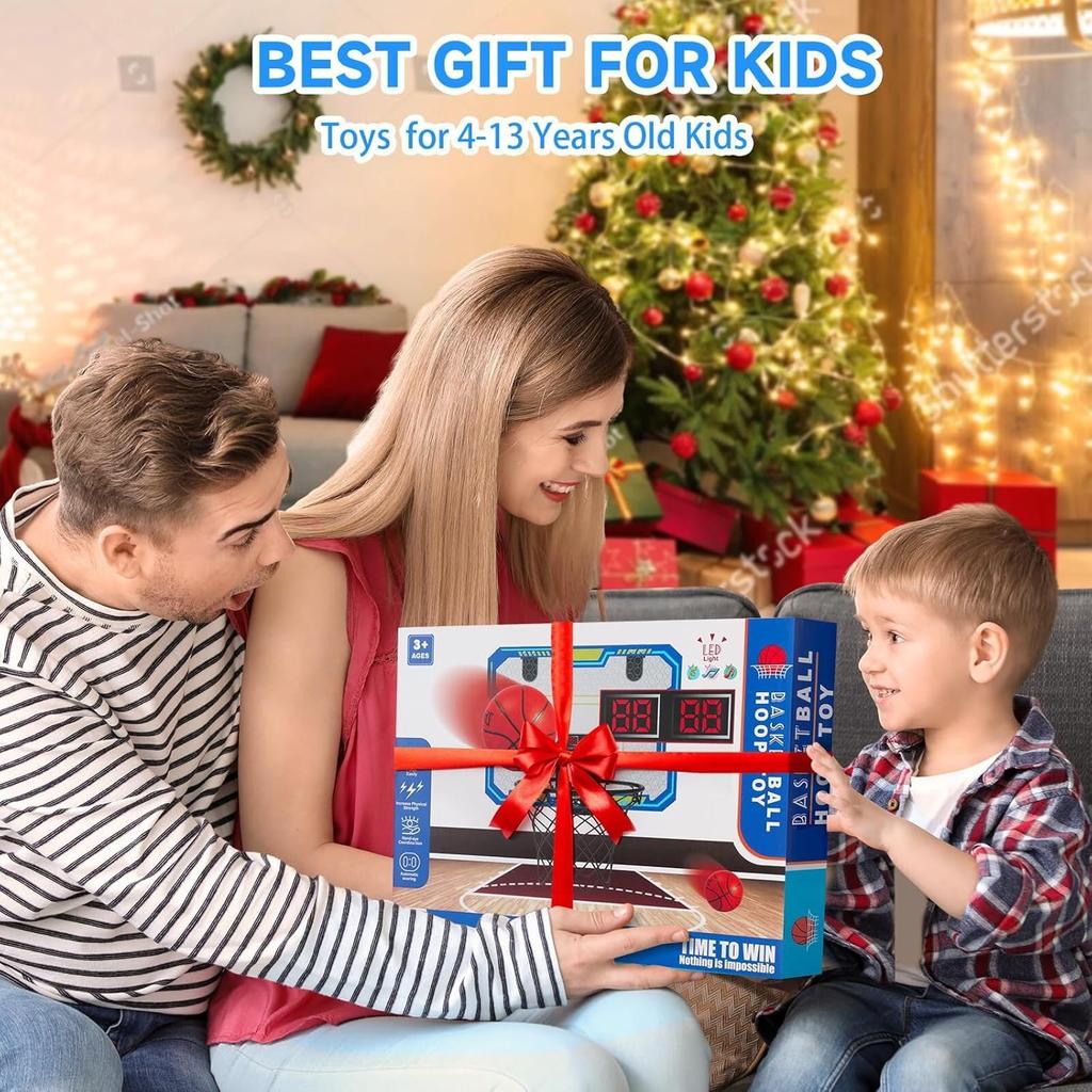 Basketball Hoop Indoor for Kids (4-12 Years Old), Over The Door Basketball Hoop with Scoring, Countdown and Music Accompaniment