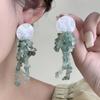 Green Super Fairy Small Fresh Beaded Fringed Earrings High Sense Niche Design Temperament Seaside Vacation Earrings
