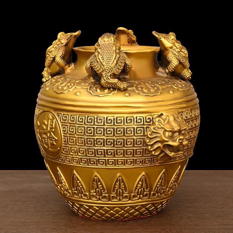Zhaocai Miedziany Złoty Ropuchy Miska Skarbów Cztery Strony Ozdoby Ołtarza Bogactwa Słoik na Pieniądze Salon Dom Sklep Otwarcie Rzemiosło