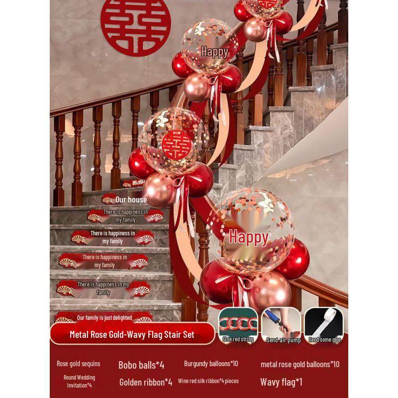 Tinsel Wedding Room & Stair Décor Set with Balloons - Bride & Groom's Side Decoration Kit