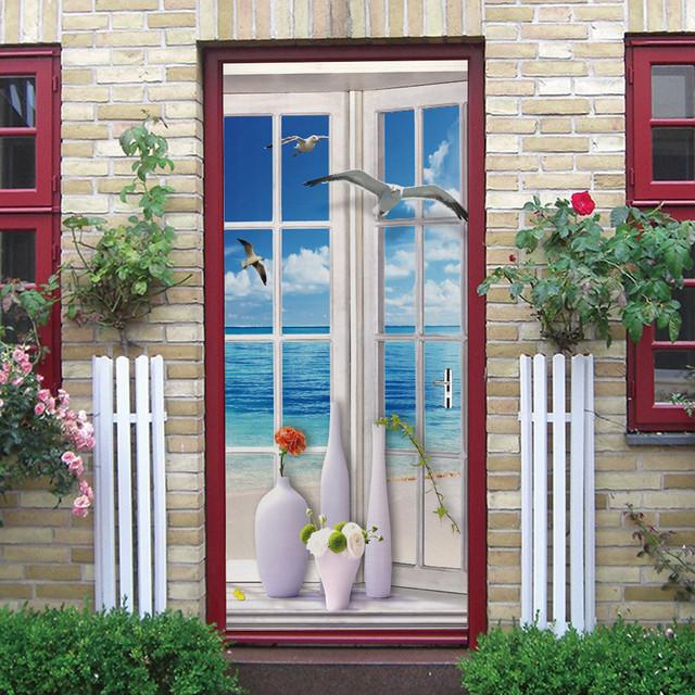 Carta da parati autoadesiva per porte in PVC Decorazione per la casa Design per la casa Adesivo per strada sulla spiaggia Porte Scenario Poster Murale Decalcomanie da muro