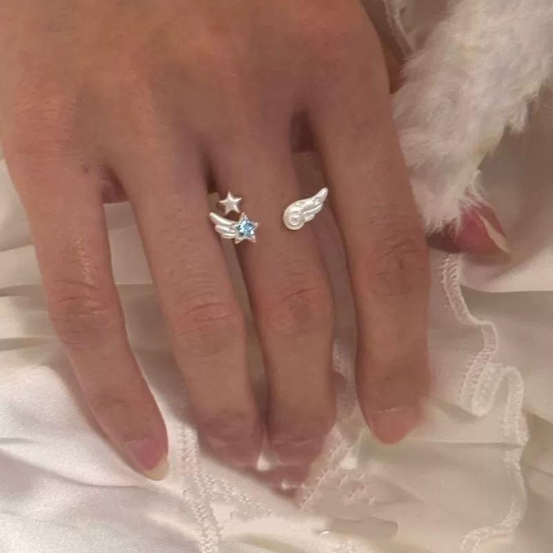 925 Sterling Silver Zircon Star Wings Ring for Women Cute Romantic Aesthetic Sweet Elegant Jewelry Gift Dropshipping