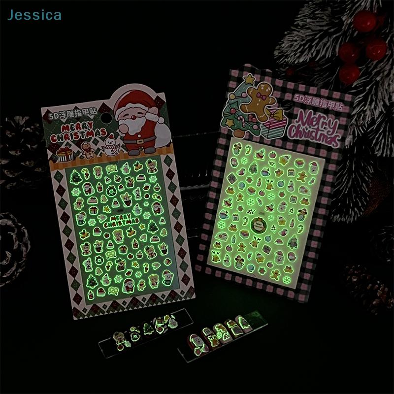 5D Relief Christmas Luminous Nail Stickers Self-Adhesive Glow-in-the-Dark Holiday Nail Art Decals (Santa/Gingerbread Designs)