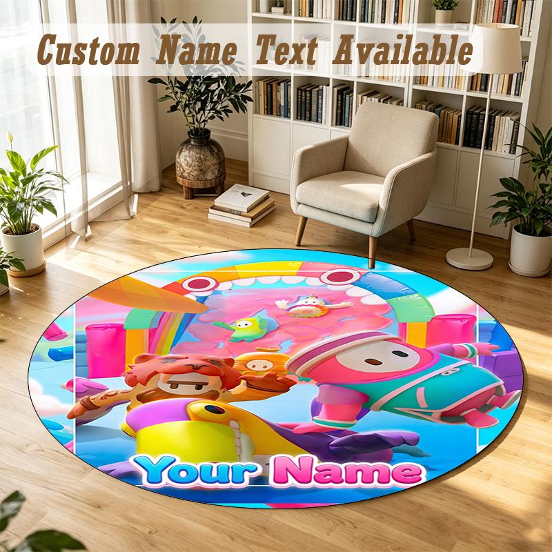 Round Rug Custom NameFall Guys Pattern Non Slip Carpet Home Floor Decor