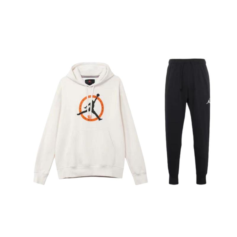 

Jordan Printed Hooded Comfortable Drawstring Mid-Waist Casual Sports Suit Unisex suit FB7051-030+DQ7333-010 M