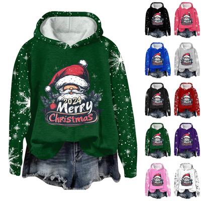 Damenmode Casual Pullover Plug Sleeve Weihnachten bedrucktes Kapuzenpullover