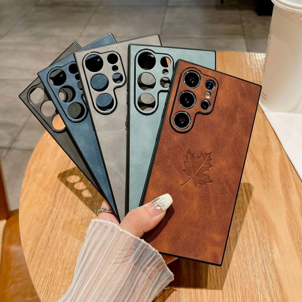 Suitable for Samsung S25ultra Phone Cases: S24U Skin-like Texture, S23fe Lambskin, Maple Leaf, S22 Shockproof