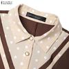 ZANZEA Women Muslim Casual Polak Dot Print Splice Long Sleeve Loose Dress