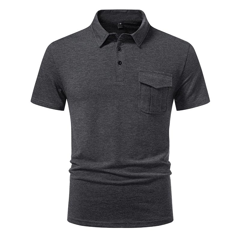 

Man Pocket Designer Polo Shirt Summer Tops Short Sleeve Solid Color Golf Camisa Streetwear Masculina Mens Tee Shirt Homme XXL темно-сірий колір